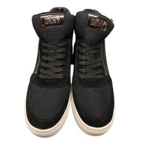DKNY High Top Sneakers Women’s‎ 10 Black Leather Zip Platform Casual Shoes
